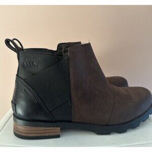 SOREL WOMENS EMELIE CHELSEA ANKLE BOOTS 9.5 BROWN WATERPROOF